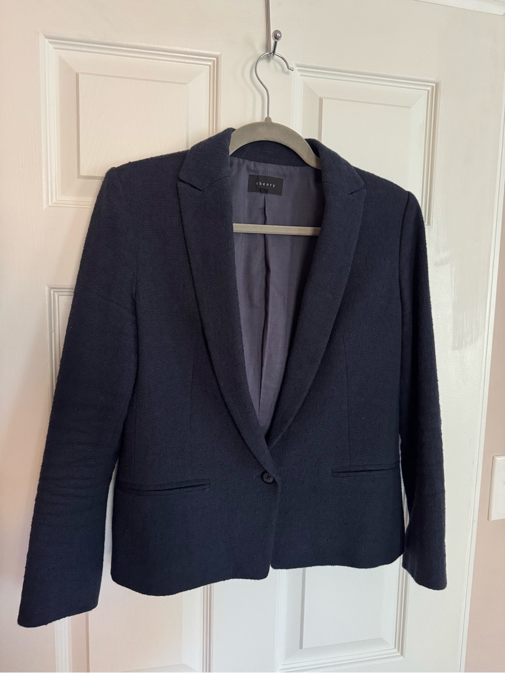 Theory Navy Single-Button Cotton Blazer